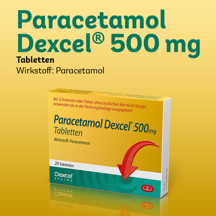 Paracetamol Dexcel 500 mg Tabletten bei Schmerzen und Fieber, 20 pc Tablettes