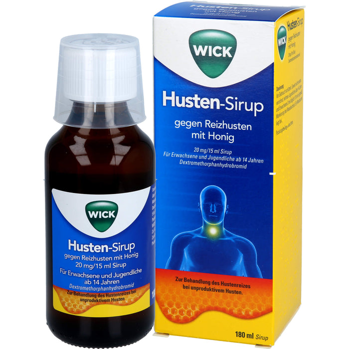 WICK Husten-Sirup gegen Reizhusten mit Honig bietet Linderung gegen Husten, 180 ml Lösung