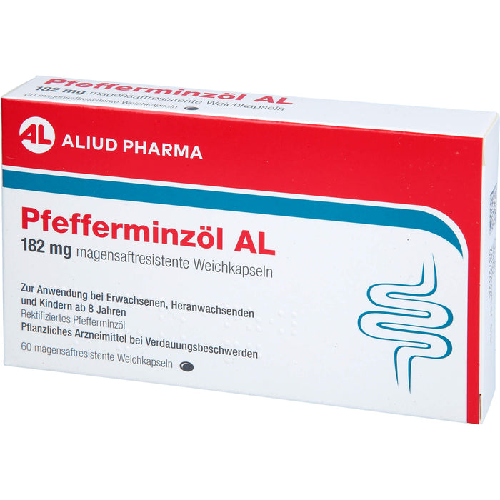 ALIUD PHARMA Pfefferminzöl 182 mg Weichkapseln zur Linderung von krampfartigen Beschwerden des Verdauungstraktes, 60 St. Kapseln