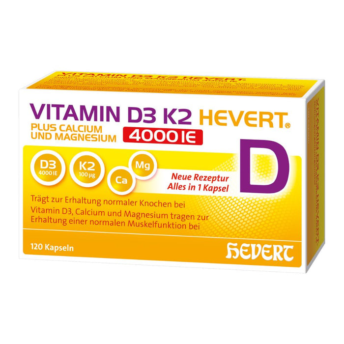 Vitamin D3 K2 Hevert + Calcium & Magnesium 4000 IE, 120 St. Kapseln