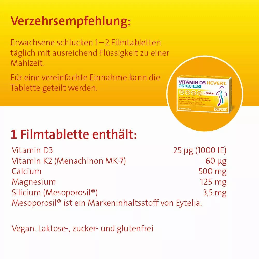 Vitamin D3 Hevert Osteo Pro für gesunde Knochen und Muskeln, 60 St. Tabletten