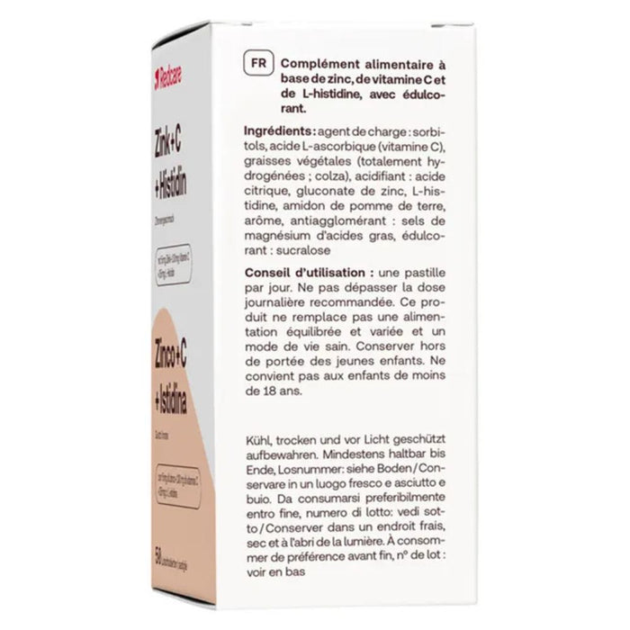 Redcare Zink + C+ Histidin Lutschtabletten mit Zitronengeschmack zur Unterstützung des Immunsystems, 50 St. Tabletten