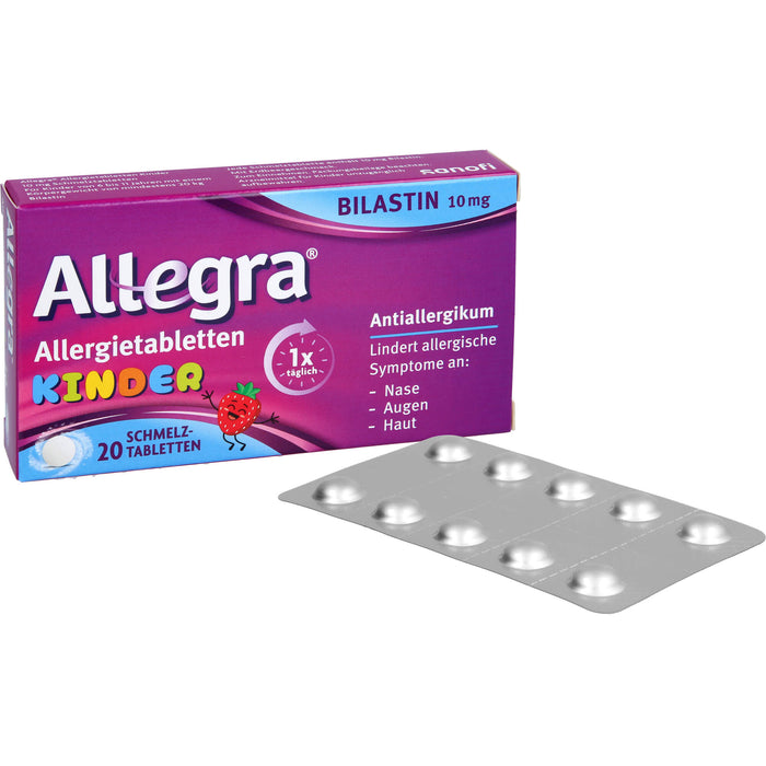 Allegra Allergietabletten für Kinder zergehen auf der Zunge mit leckerem Erdbeergeschmack, 20 pc Tablettes