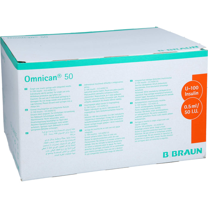 Omnican® 50 0,5ml Insulinspritzen, 50 I.E. Nennvolumen, U-100 Insulin; 0,30x8mm, 100X1 St SRI