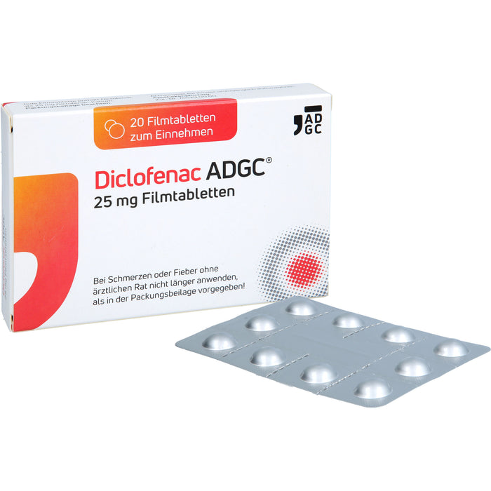 ADGC Diclofenac 25 mg Filmtabletten bei Schmerzen und Fieber, 20 pc Tablettes
