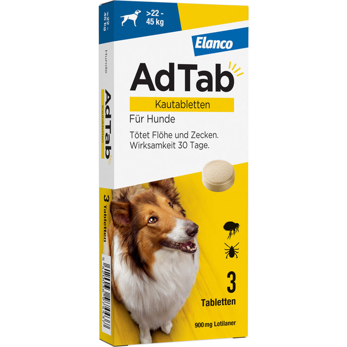 AdTab Kautabletten für Hunde über 22 bis 45 kg gegen Zecken und Flöhe, 3 pcs. 