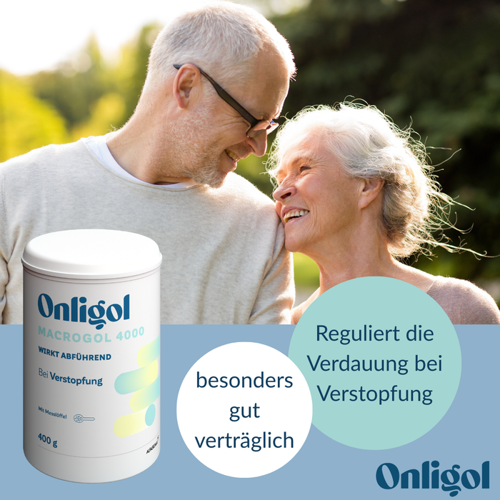 Onligol Macrogol 4000 - Sanfte, effektive Hilfe bei Verstopfung und Obstipation - mit Macrogol 4000 - ohne Zusatzstoffe & Zucker, 400 g Powder