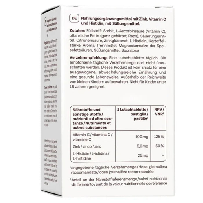 Redcare Zink + C+ Histidin Lutschtabletten mit Zitronengeschmack zur Unterstützung des Immunsystems, 50 St. Tabletten