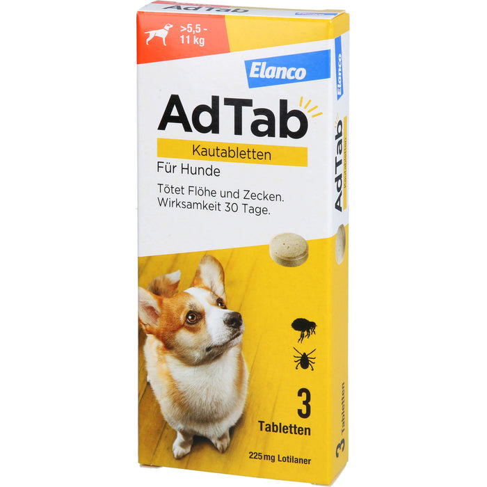 AdTab Kautabletten für Hunde über 5,5 bis 11 kg gegen Zecken und Flöhe, 3 pcs. Tablets