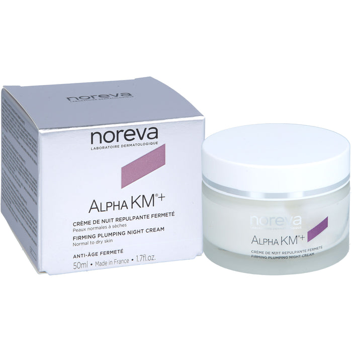 Noreva AlphaKM+ aufpolsternde Nachtcreme Anti-Aging und Ultra-Hydratation für normale bis trockene Haut, 50 ml Creme