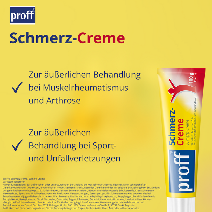 proff Schmerzcreme mit Ibuprofen – zur äußerlichen Behandlung von Muskel-, Gelenk- und Rückenschmerzen bei rheumatischen Erkrankungen oder nach Sport- und Unfallverletzungen, 100 g Crème