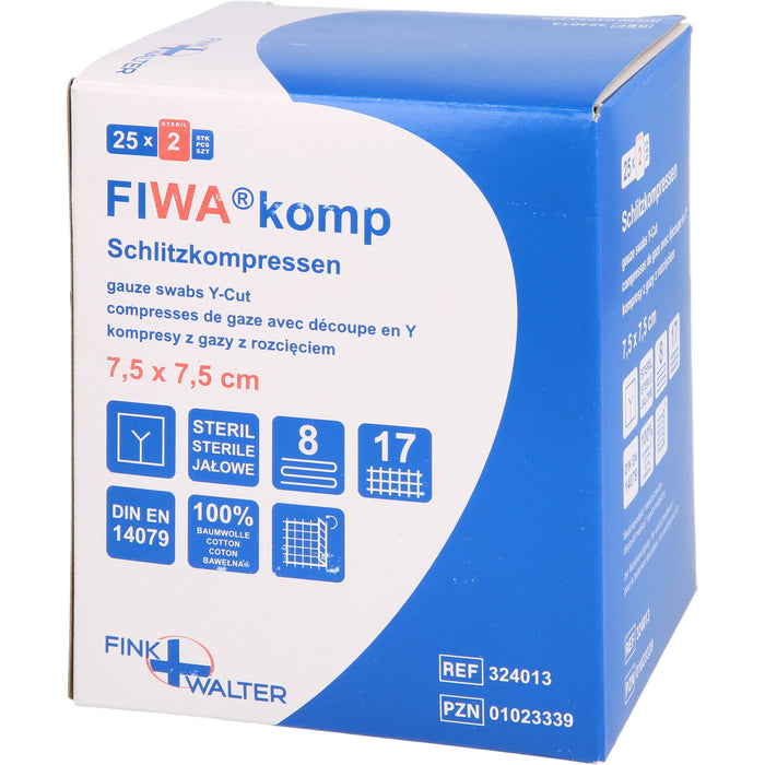 FIWA komp Schlitzkompressen steril 7,5 x 7,5 cm 8-fach, 50 pcs. Compresses