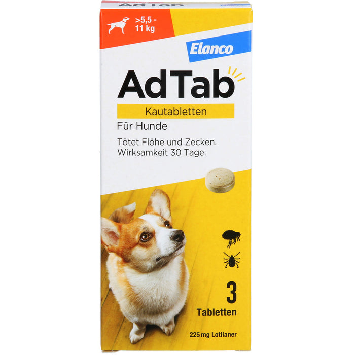 AdTab Kautabletten für Hunde über 5,5 bis 11 kg gegen Zecken und Flöhe, 3 St. Tabletten