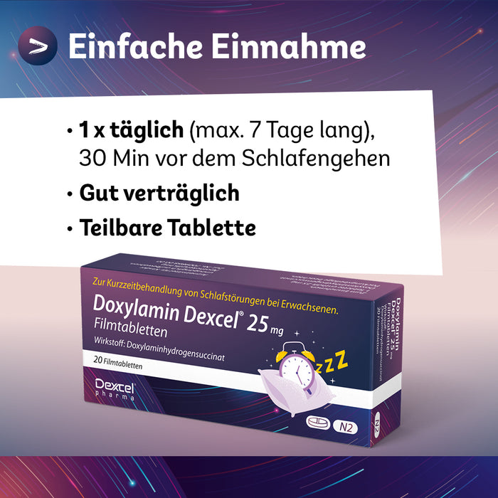 Doxylamin Dexcel 25 mg zur Kurzzeitbehandlung von Schlafstörungen bei Erwachsenen, 10 pcs. Tablets
