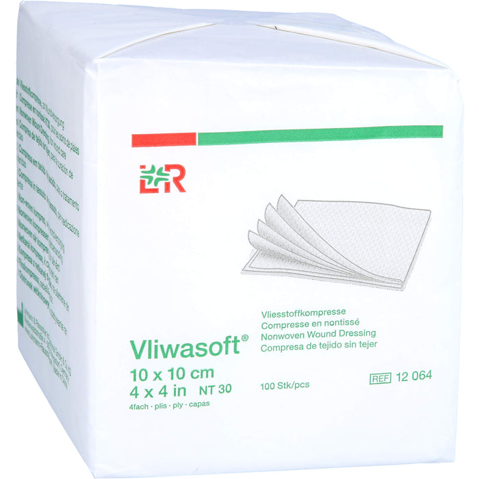 Vliwasoft Vliesstoffkompresse 10 cm x 10 cm 4lagig unsteril, 100 pcs. Compresses
