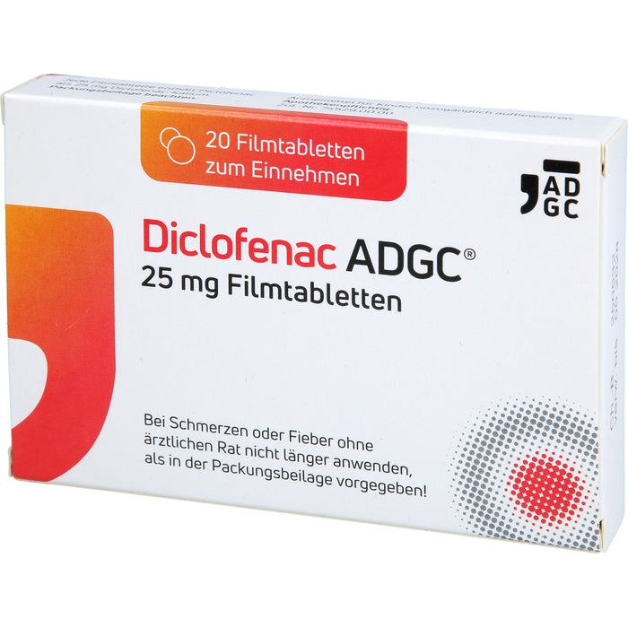 ADGC Diclofenac 25 mg Filmtabletten bei Schmerzen und Fieber, 20 pc Tablettes
