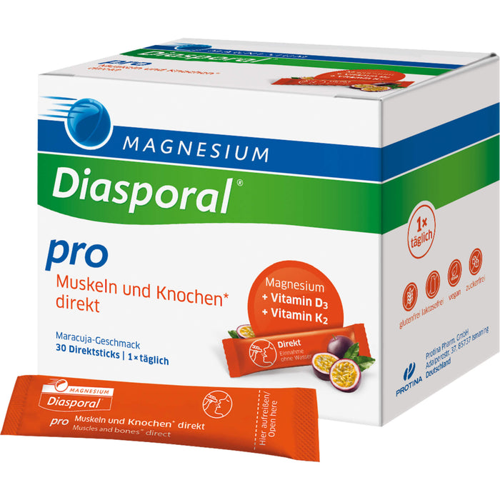 Magnesium-Diasporal Pro Direktgranulat für Muskeln und Knochen mit Maracuja-Geschmack, 30 pcs. Sticks