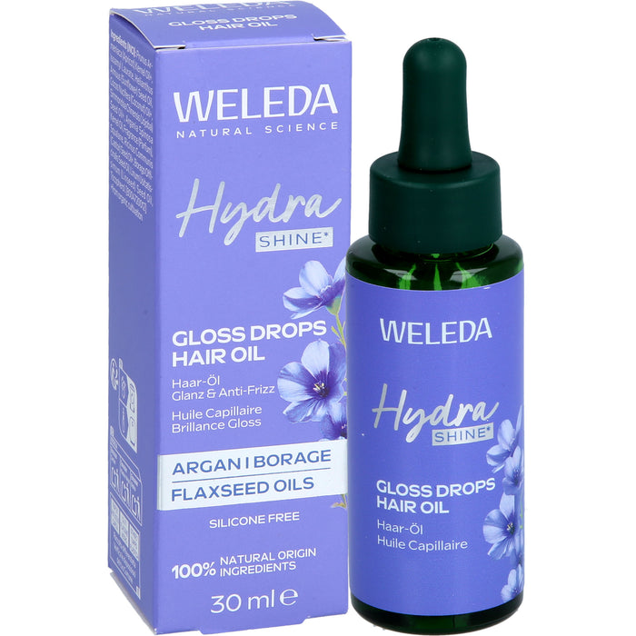 WELEDA Hydra Shine Gloss Drops Haar-Öl für Glanz und Geschmeidigkeit, 30 ml Öl