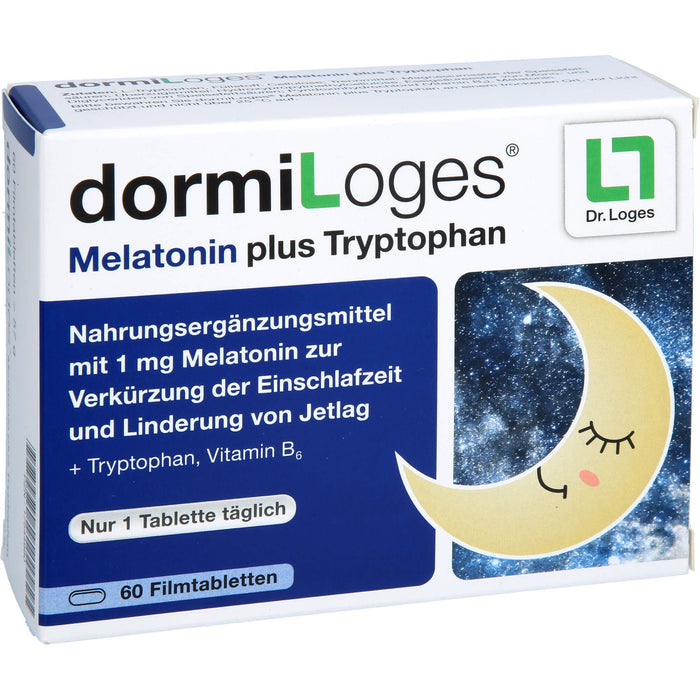 DormiLoges 1 mg Melatonin plus Tryptophan Filmtabletten zur Verkürzung der Einschlafzeit, 60 pcs. Tablets