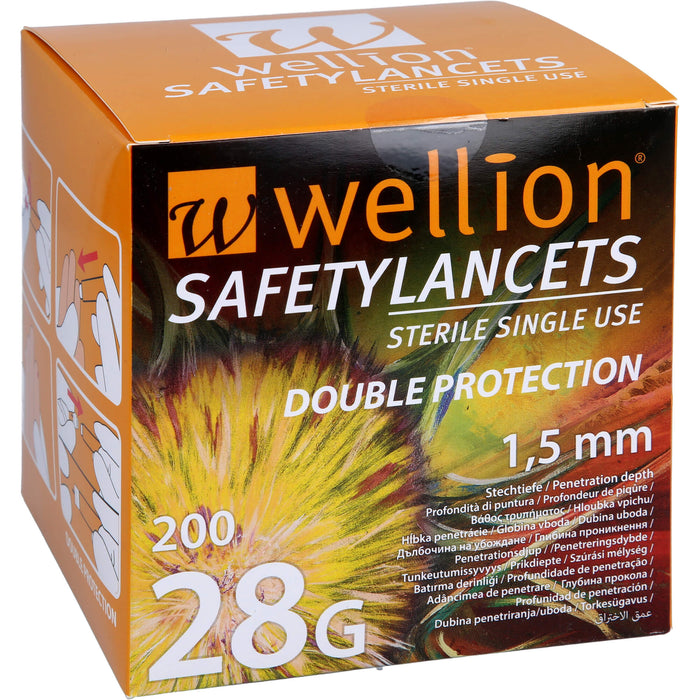 Wellion Safetylancets 28 G Sicherheitseinmallanzetten, 200 pcs. Pack