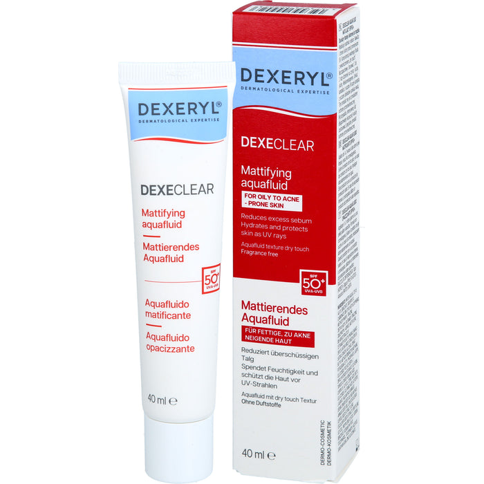 DEXECLEAR mattierendes Aquafluid SPF 50+ bei unreiner Haut, Pickeln und zu Akne neigende Haut, 40 ml Cream