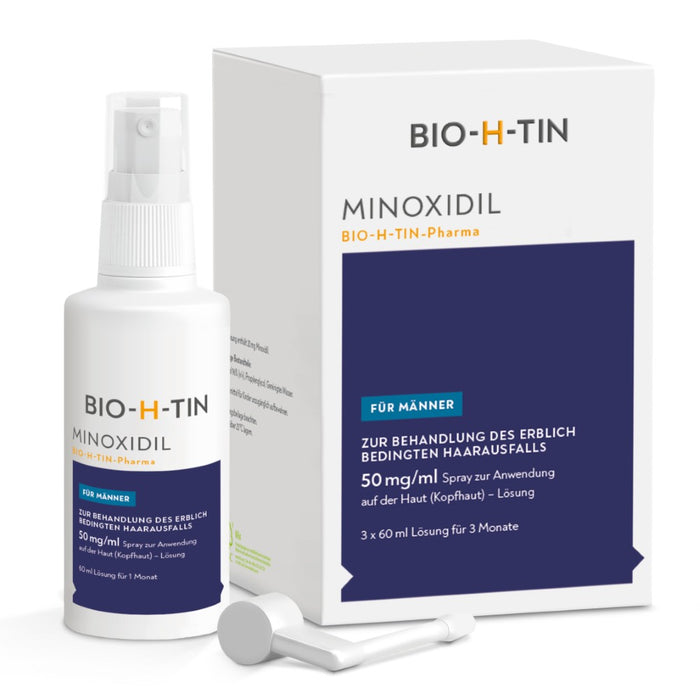 Minoxidil BIO-H-TIN Pharma 50 mg/ml für Männer zur Behandlung bei erblich bedingtem Haarausfall, 180 ml Lösung