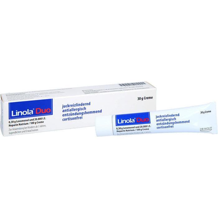 Linola Duo 0,30 g Levomenol und 20.000 I.E. Heparin Natrium Creme gegen Juckreiz bei Neurodermitis und Ekzemen, 30 g Cream