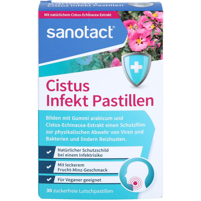 Sanotact Cistus Infekt Pastillen zur Abwehr von Viren und Bakterien, Reizhustenlinderung, 30 St. Pastillen