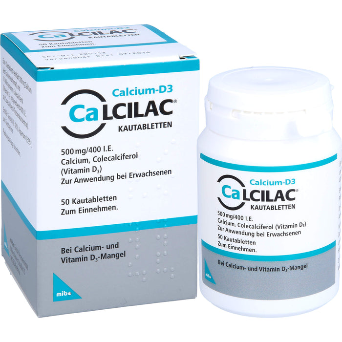 Calcilac Kautabletten 500 mg/400 I.E. bei Vitamin-D- und Calcium-Mangelzuständen, 50 St. Tabletten