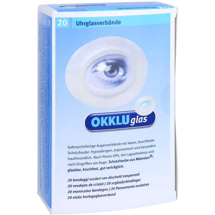 Okkluglas Uhrglasverband gebrauchsfertiger Augenverband mit klarer, bruchfester Schutzhaube, 20 pc pansement