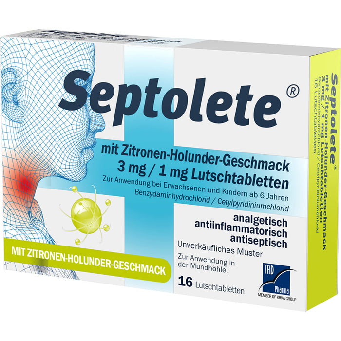 Septolete 3 mg/1 mg Lutschtabletten mit Zitronen-Holunder-Geschmack, 16 St. Tabletten