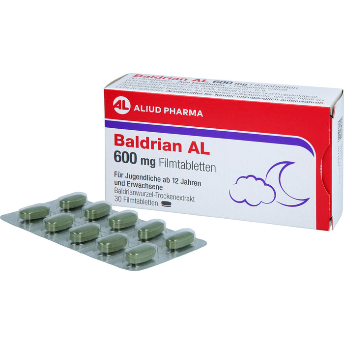 ALIUD PHARMA Baldrian AL 600 mg Filmtabletten zur Linderung von leichter nervöser Anspannung und Schlafstörungen, 30 pcs. Tablets