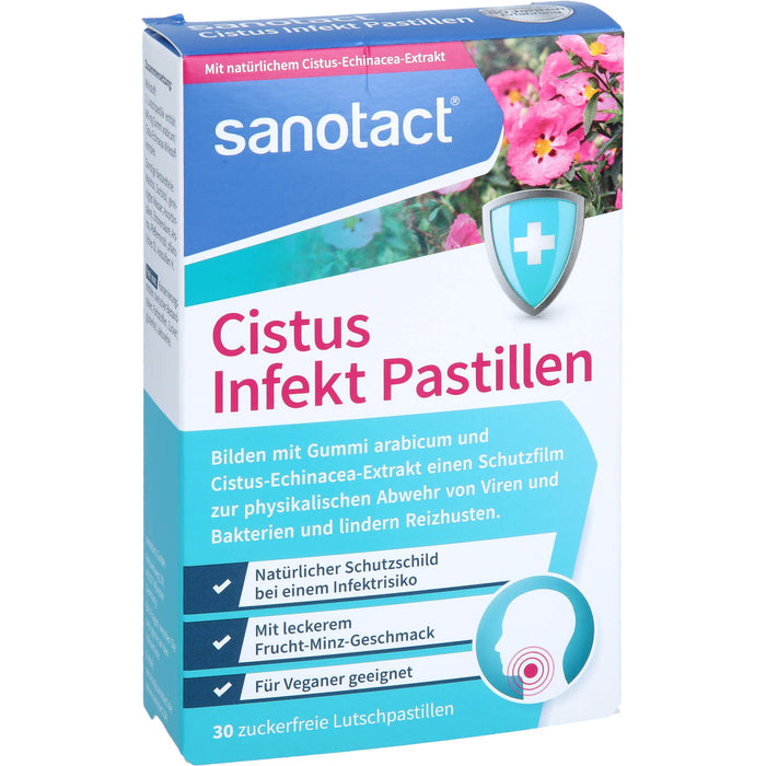 Sanotact Cistus Infekt Pastillen zur Abwehr von Viren und Bakterien, Reizhustenlinderung, 30 St. Pastillen
