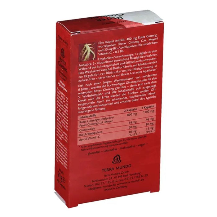 TERRA MUNDO Roter Ginseng 400 mg Kapseln, 40 pc Capsules