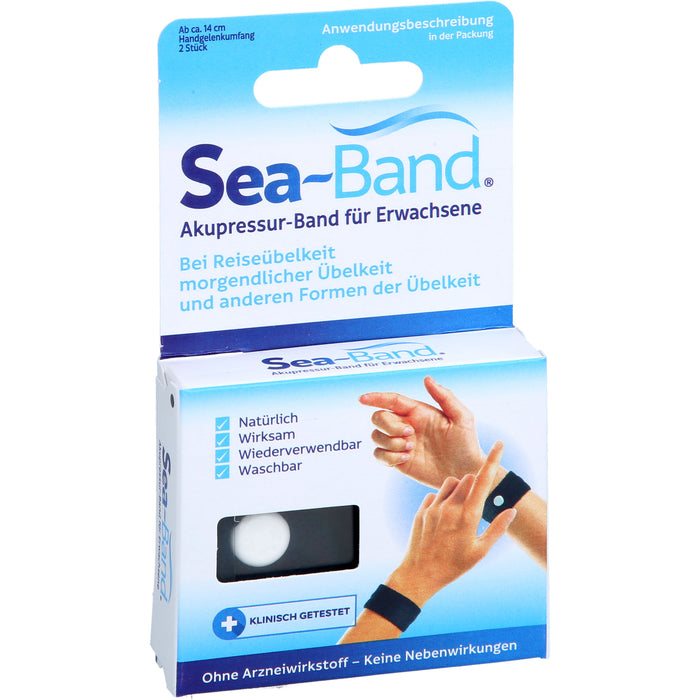 Sea-Band Akupressur-Band für Erwachsene schwarz bei Reiseübelkeit und morgendlicher Übelkeit, 2 pc Paquet